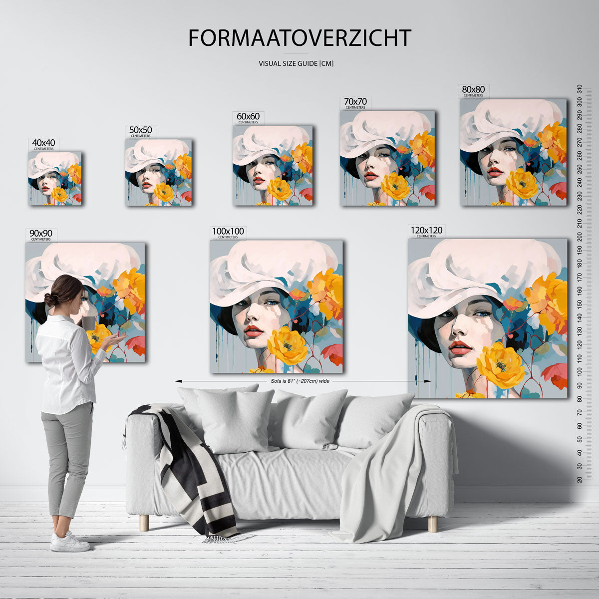 Vrouw met hoed en bloemen – vierkante muurposter met vrouwelijk portret
