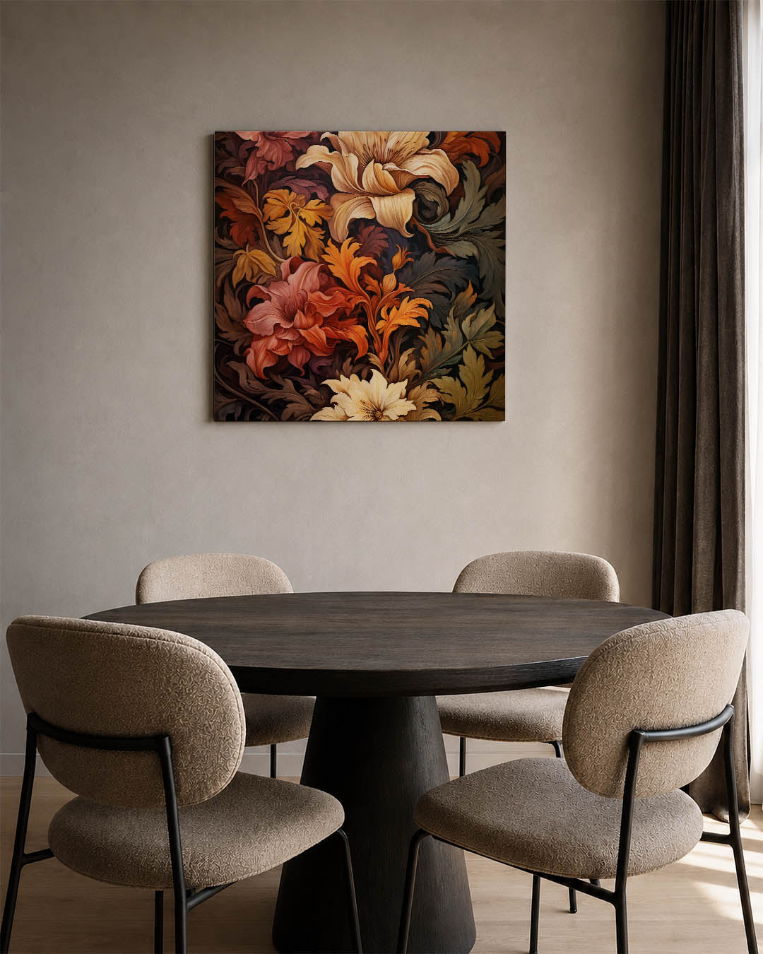 Bloemrijke vormen kunstwerk – vierkante wanddecoratie – dit kunstwerk toont een weelderige verzameling van bloemen en
