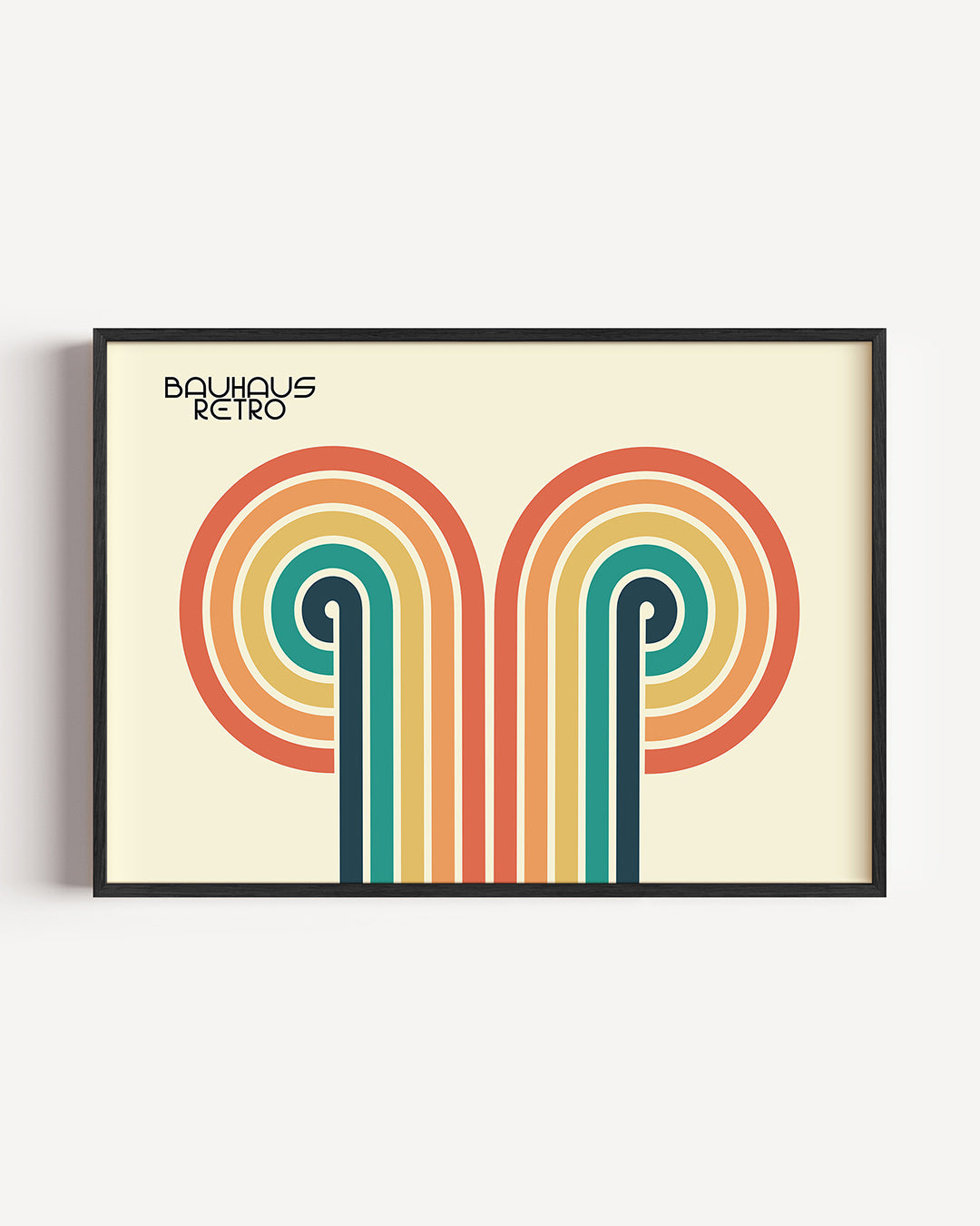 Kleurrijke lijnbogen – liggende Bauhaus poster als wanddecoratie