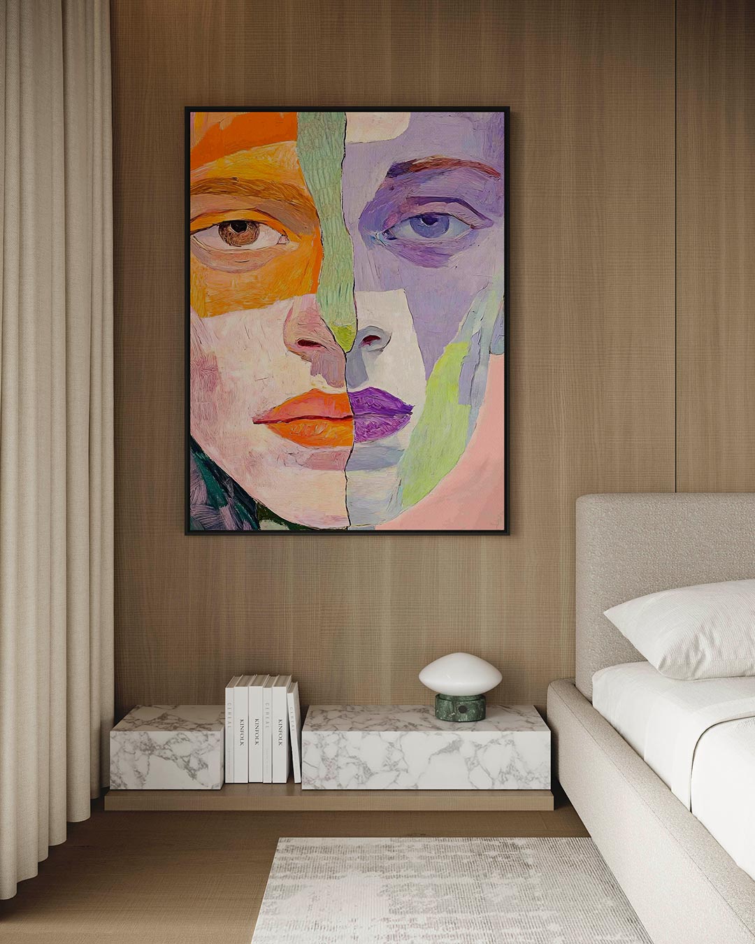 Kleurrijk gezichtsduo – kunstwerk op canvas, dibond of plexiglas