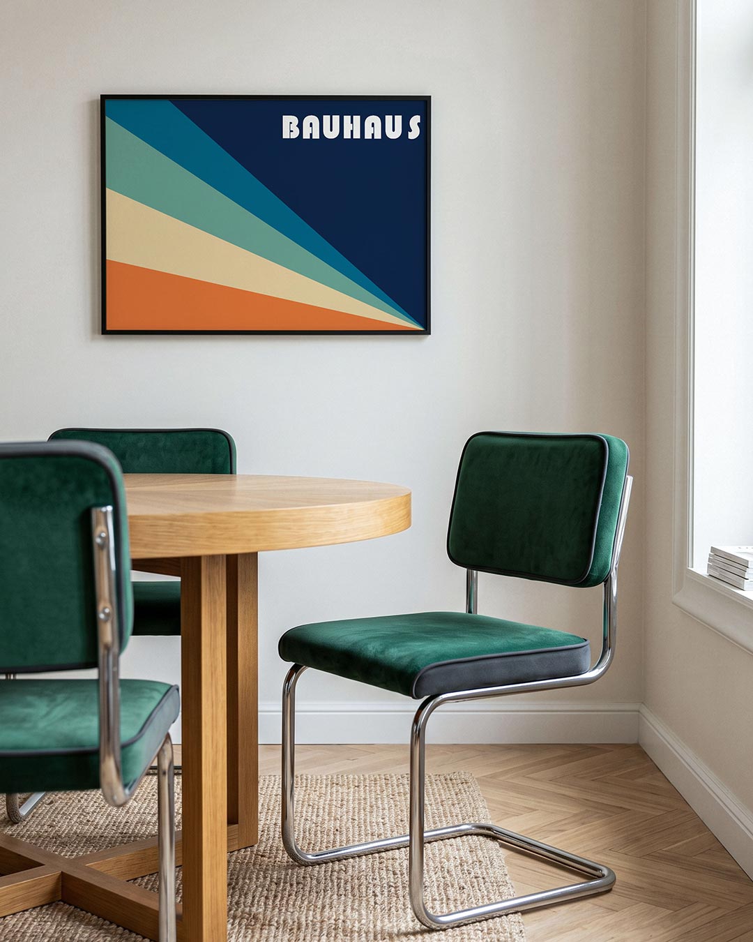 Vorm en kleurvlakken – liggende Bauhaus poster voor aan de muur
