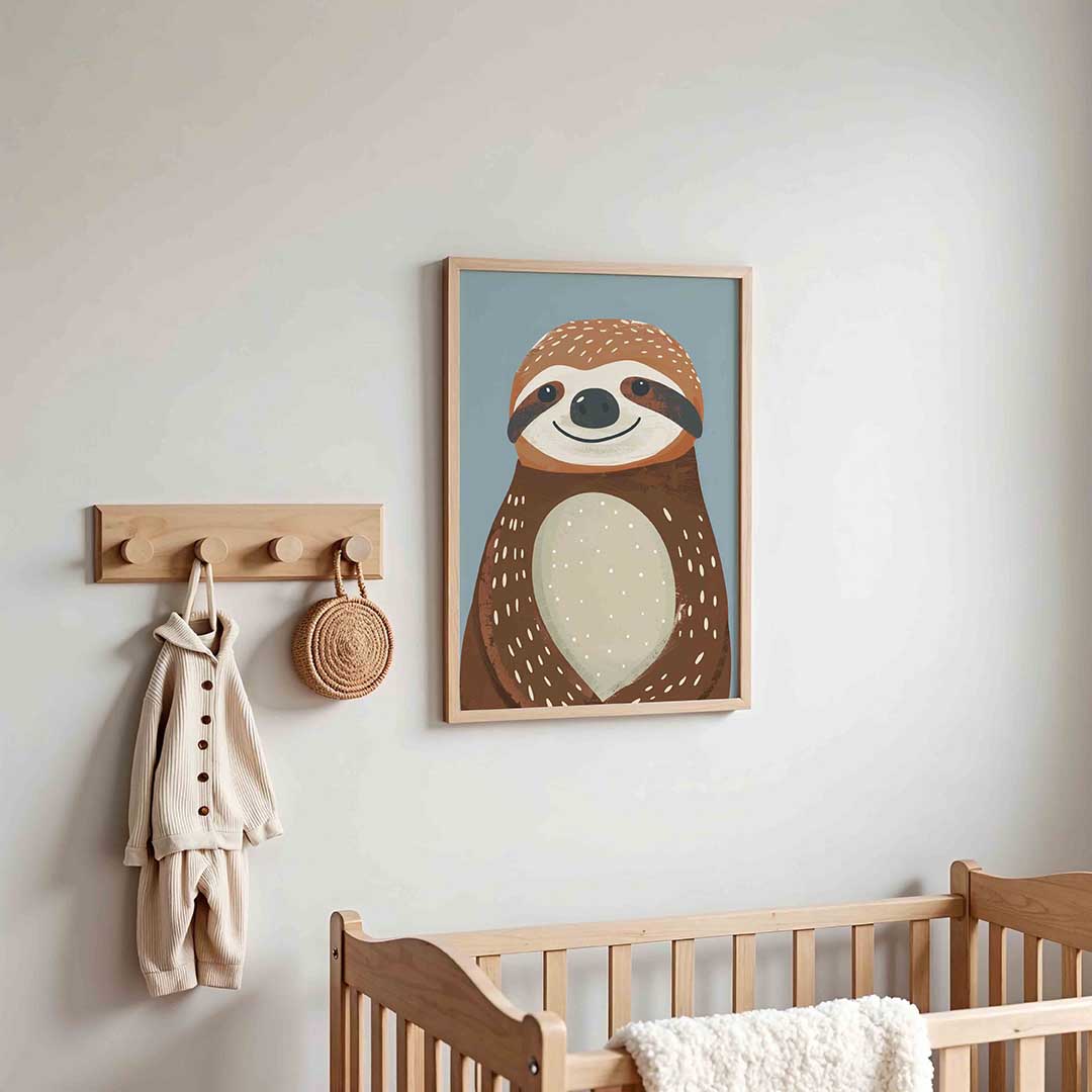 Lachende luiaard – kinderposter in staand formaat
