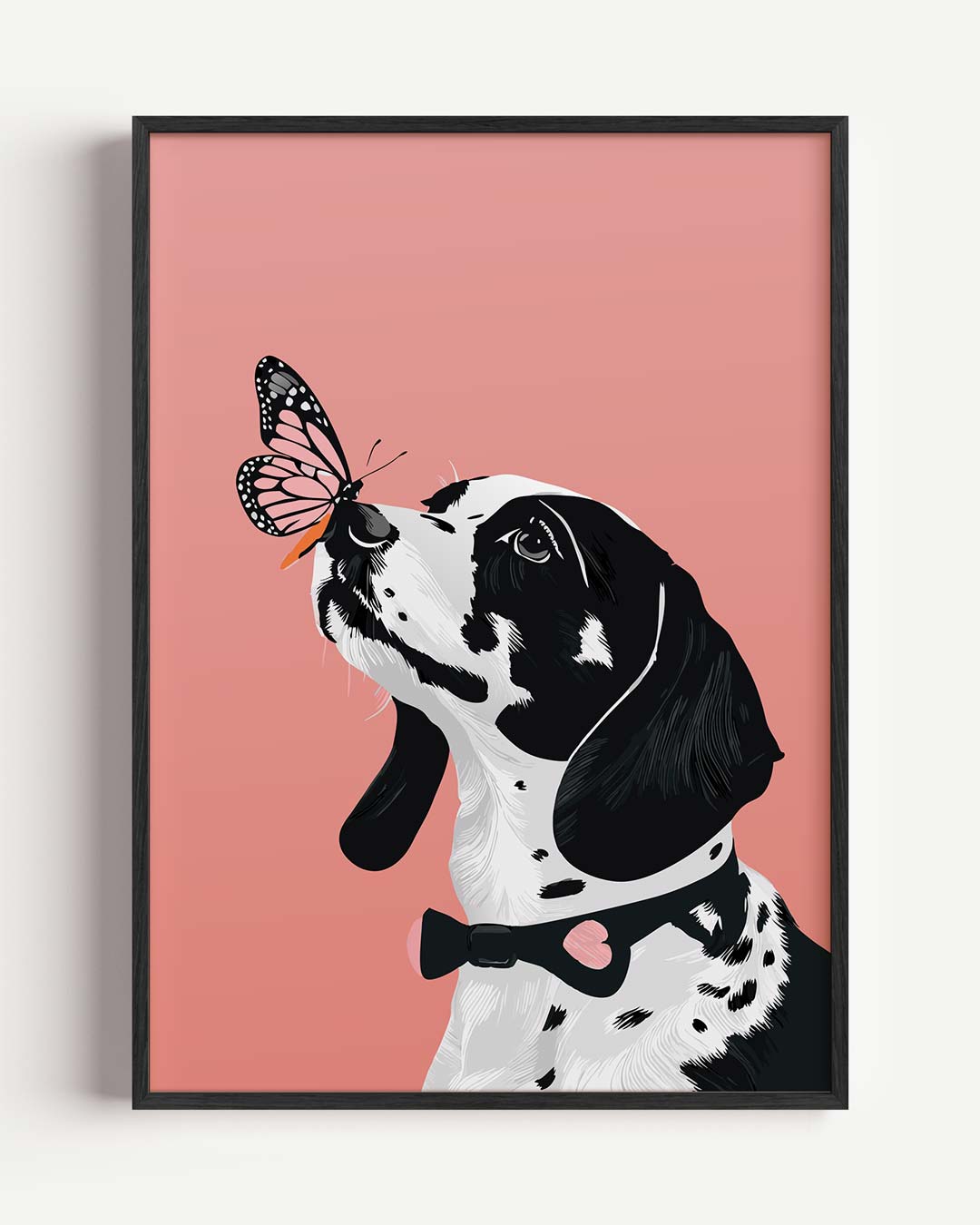 Vrolijke Dalmatiër Met Vlinder – dieren portret poster als wanddecoratie