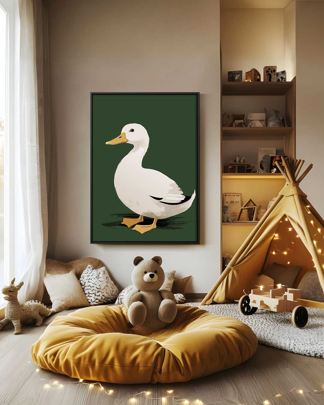 Liefdesvolle Eend in het Groen – modern portret kunstwerk van WallArtistic