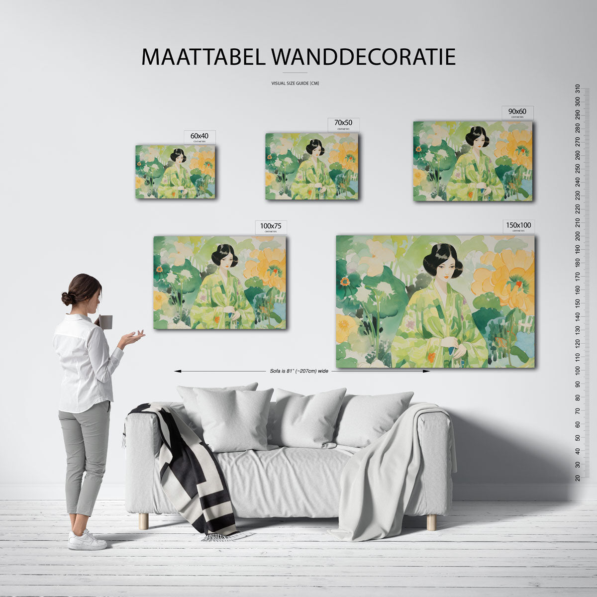 Vrouw in bloemen – kunstwerk op canvas, dibond of plexiglas