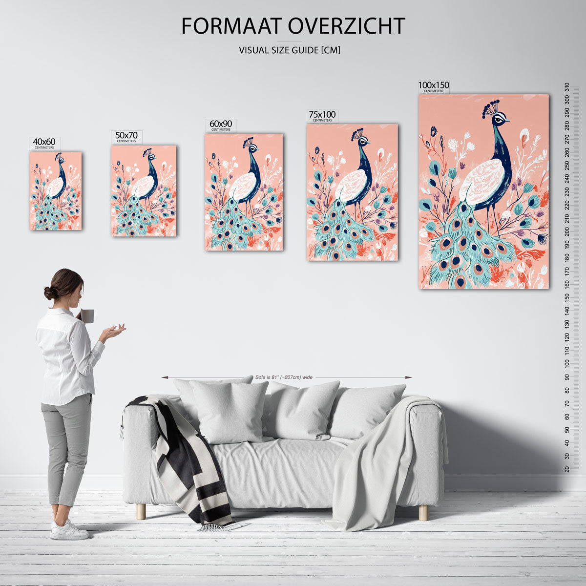 Pauw en bloemen – staand wanddecoratie kunstwerk