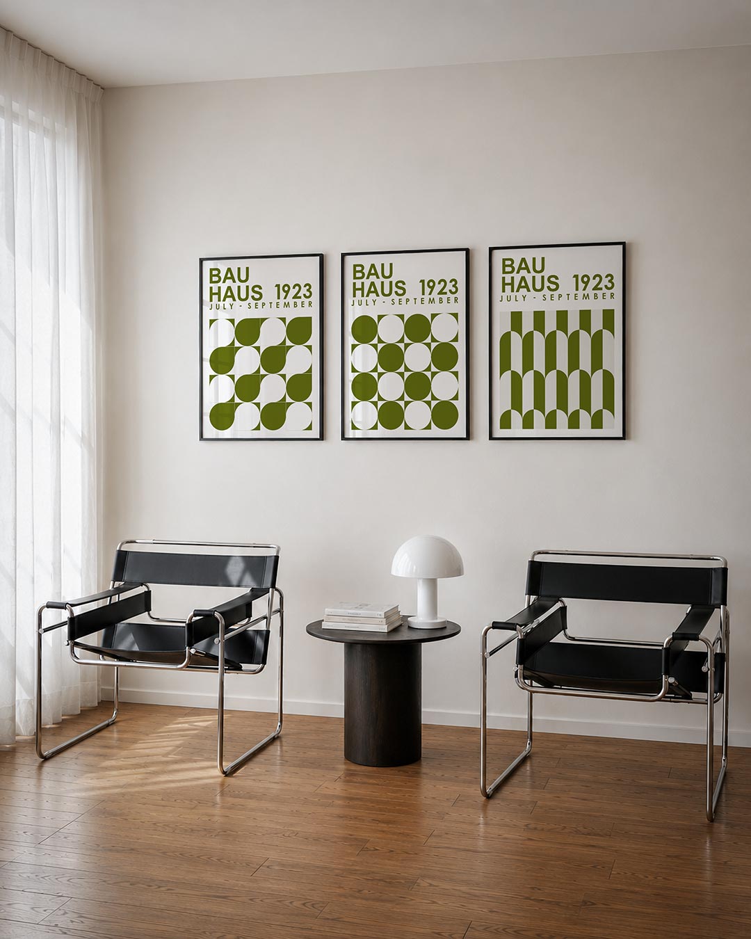 Vormen en vlakken driedelige posterset – deze posterset in drie delen toont een speelse wisselwerking van halve cirkels en