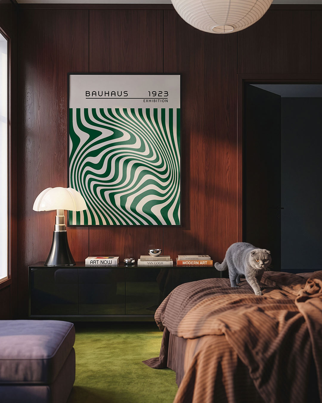 Golvend lijnenspel – geometrische Bauhaus poster in staand formaat