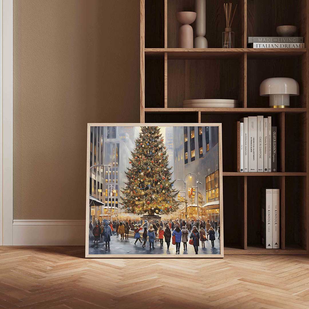 Kerstboom in de stad – kerstposter in vierkant formaat