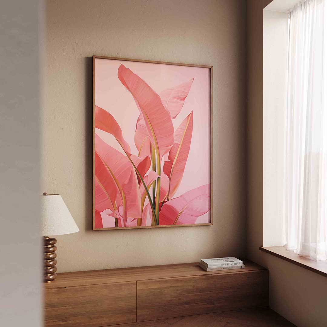 Roze bladeren – tropische wandkunst als portret poster