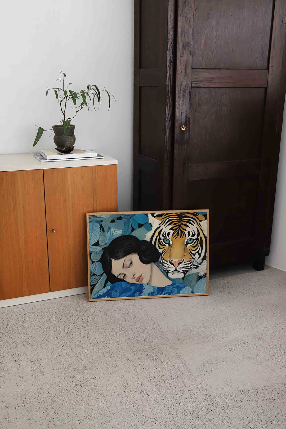 Vrouw en tijger – dierenillustratie als landscape poster