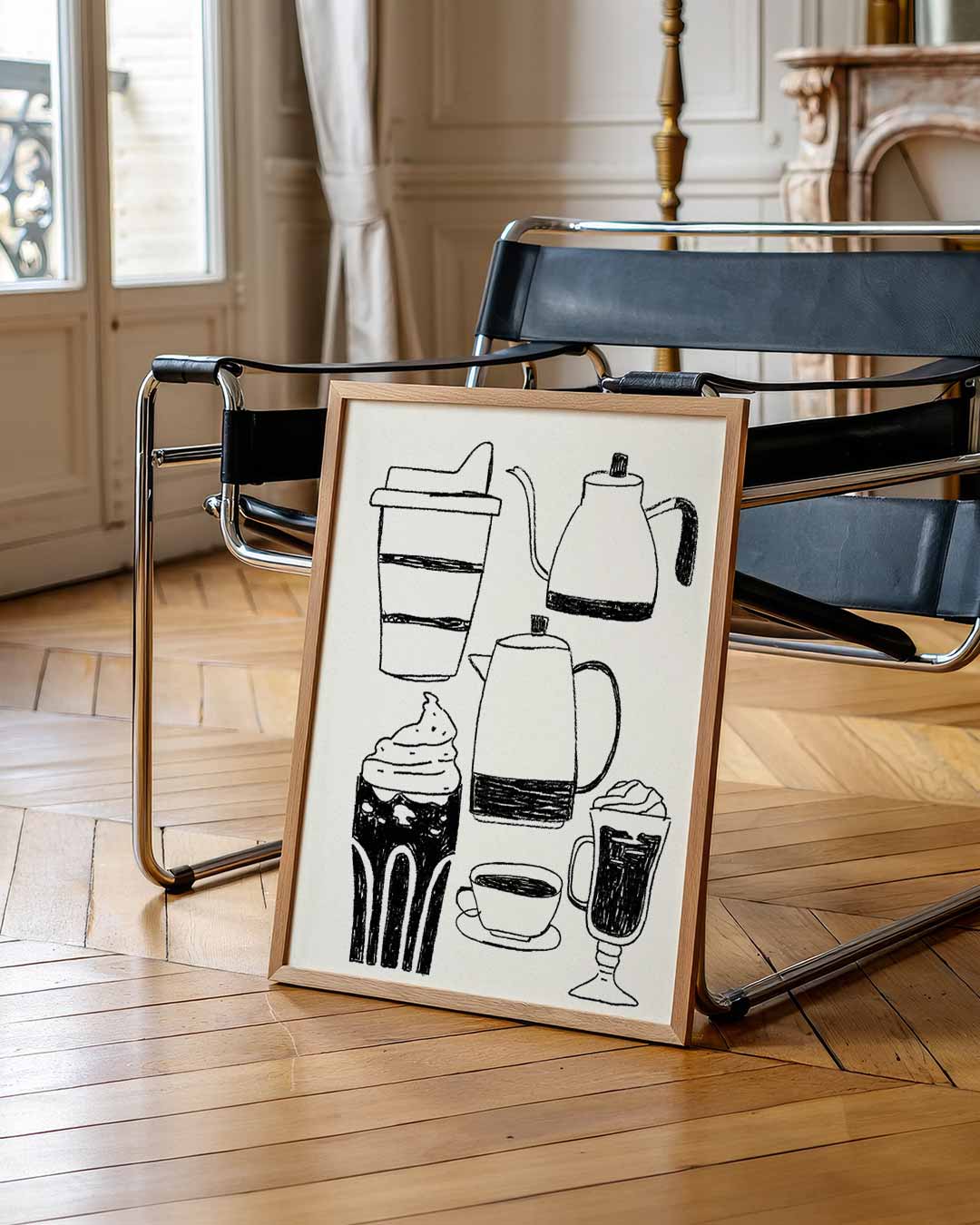 Koffiemoment Illustratie – zomerse wandkunst als portret poster