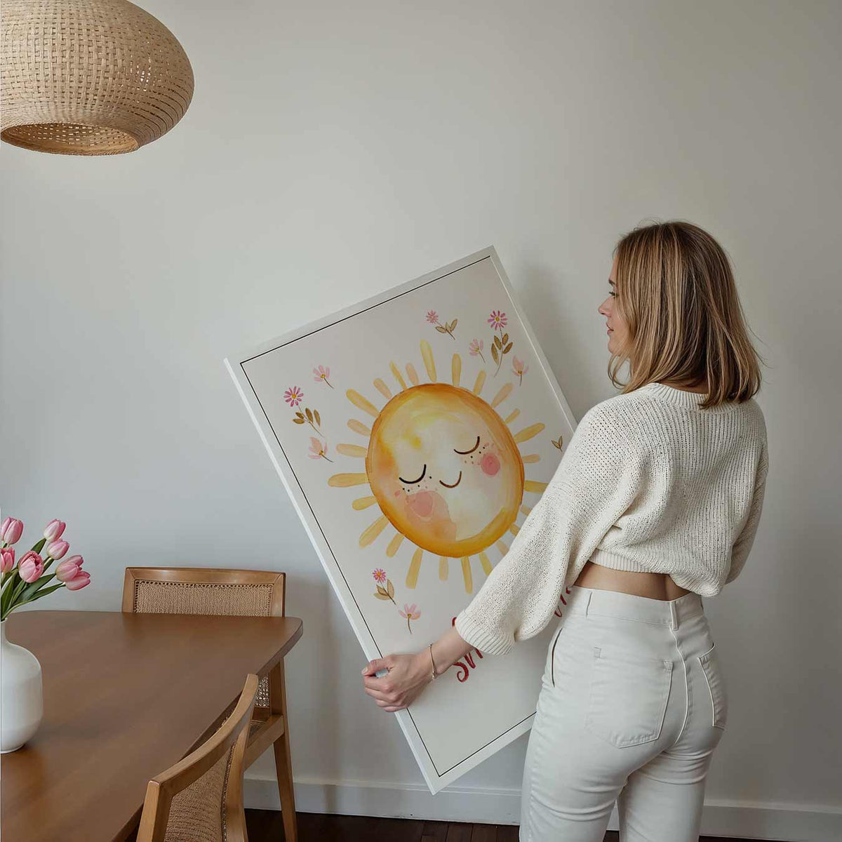 Stralende Zon Bloemenposter – kids poster als vrolijke staande wanddecoratie