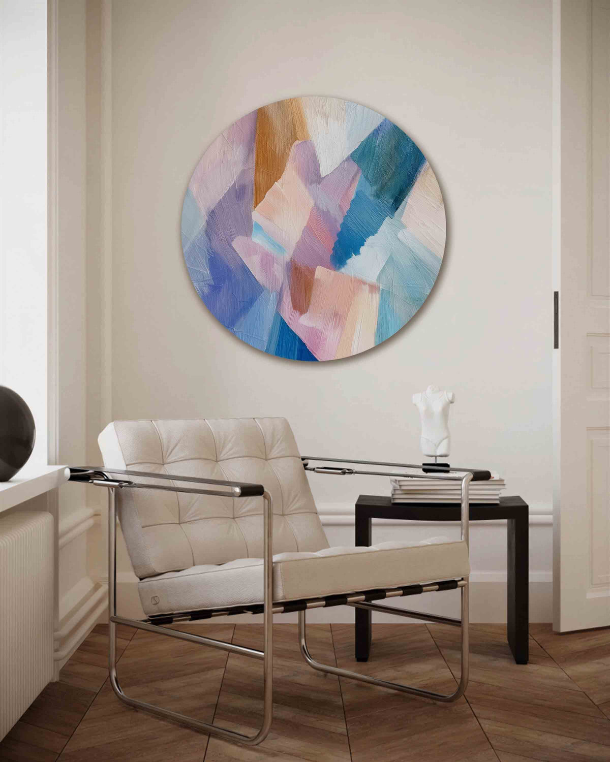Abstracte vormen – kleurrijke muurcirkel als ronde wanddecoratie