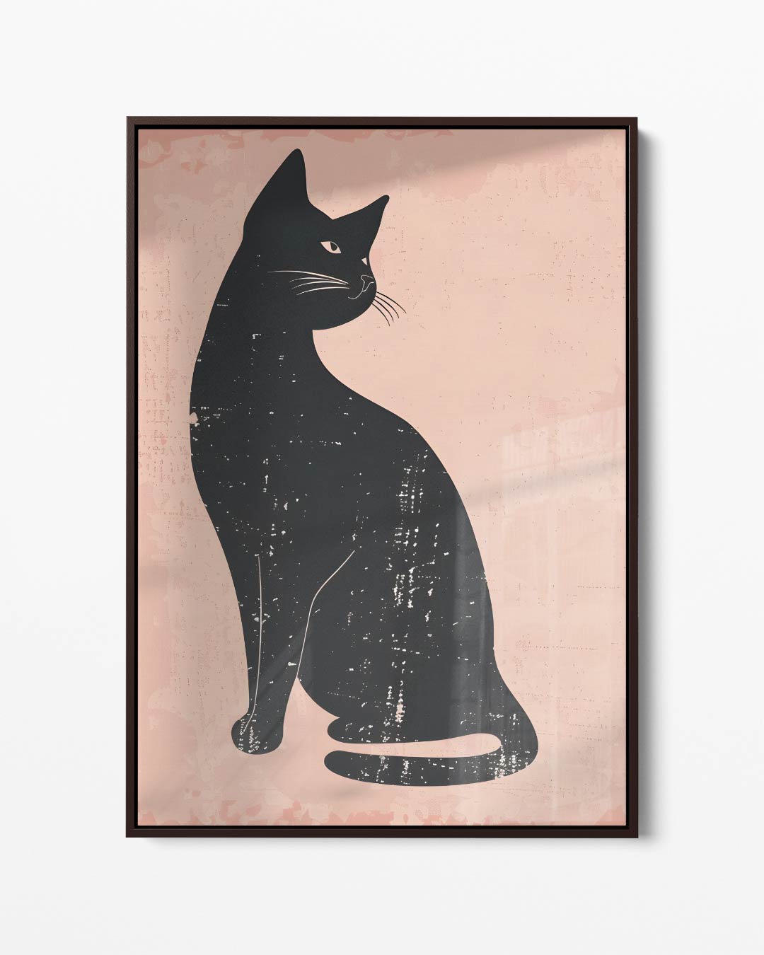 Elegante Zwarte Kat op Rustieke Achtergrond – portret kunstwerk als wanddecoratie