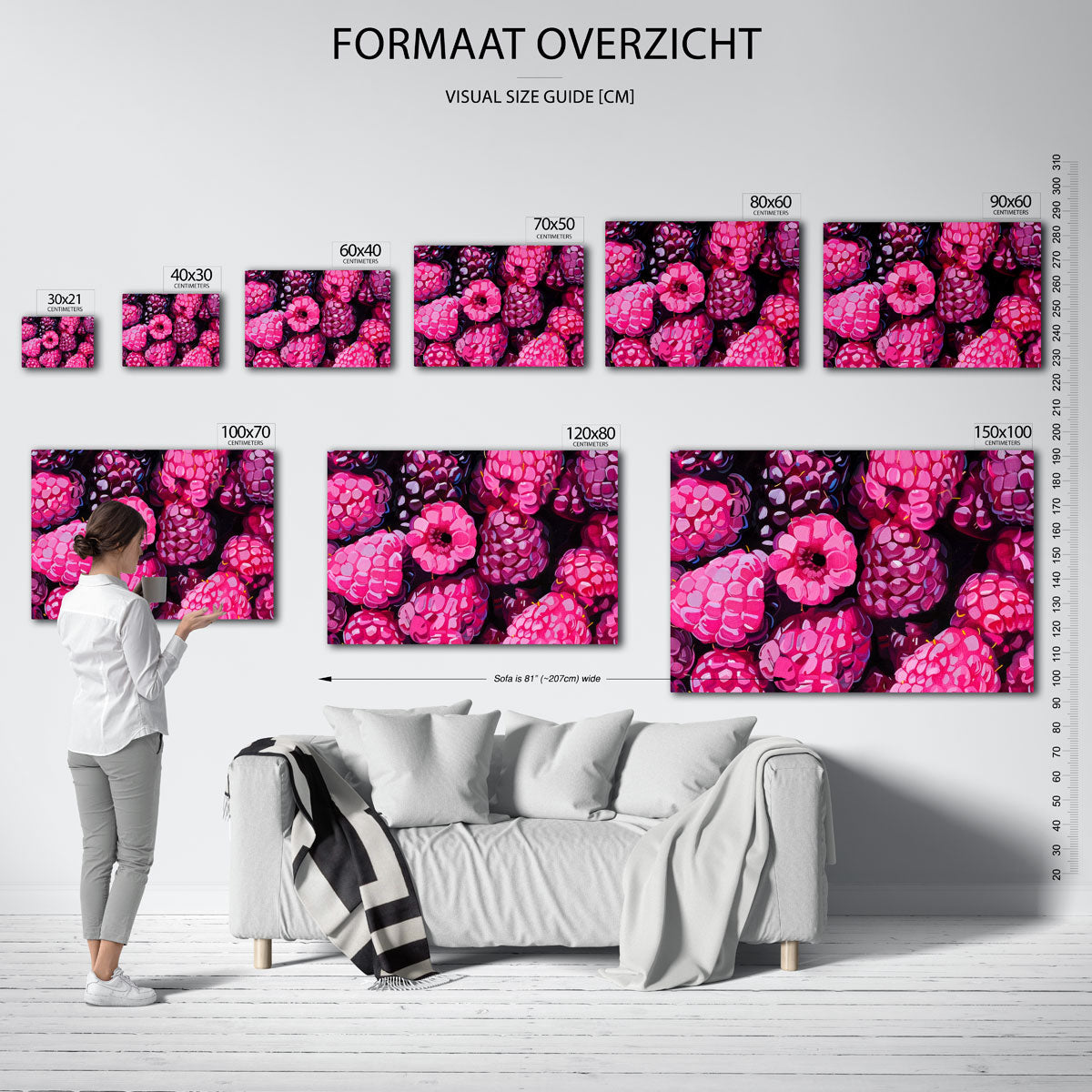 Frambozen patroon – liggende muurposter voor een modern interieur