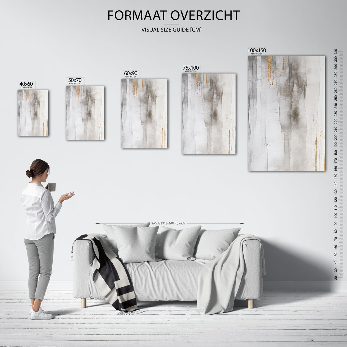 Gouden strepen compositie – staand wanddecoratie kunstwerk