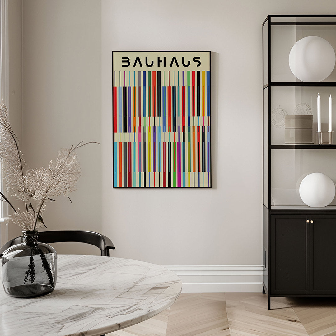Kleurrijke lijnen – geometrische Bauhaus poster in staand formaat