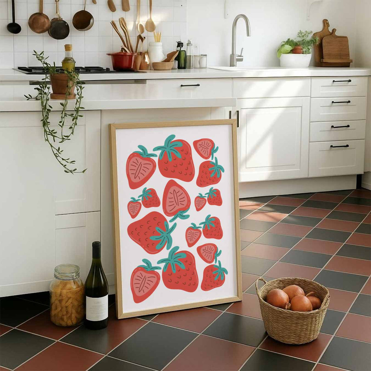 Lieve Aardbeien – staande muurposter voor keuken of eethoek