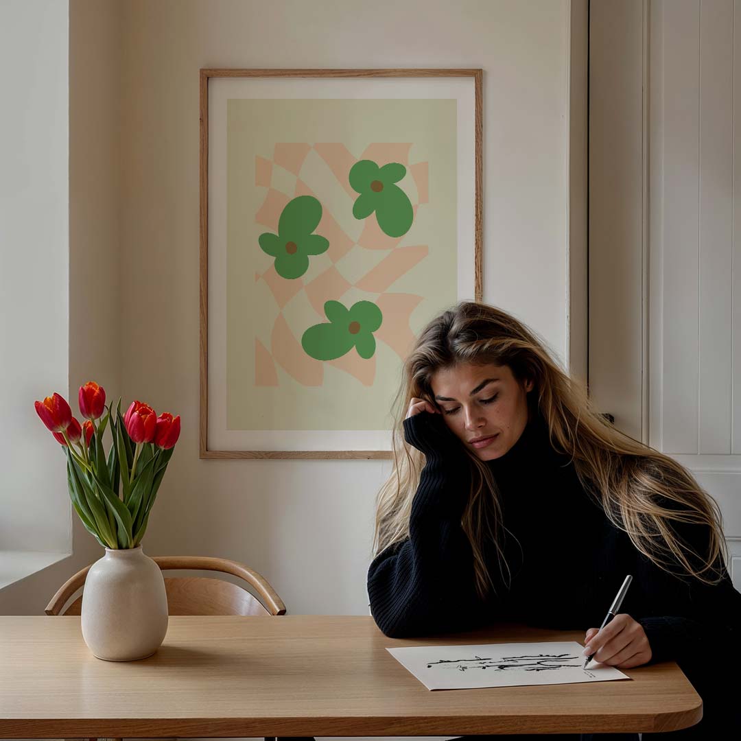 Bloemen in Golfjes – staande muurposter voor een modern interieur
