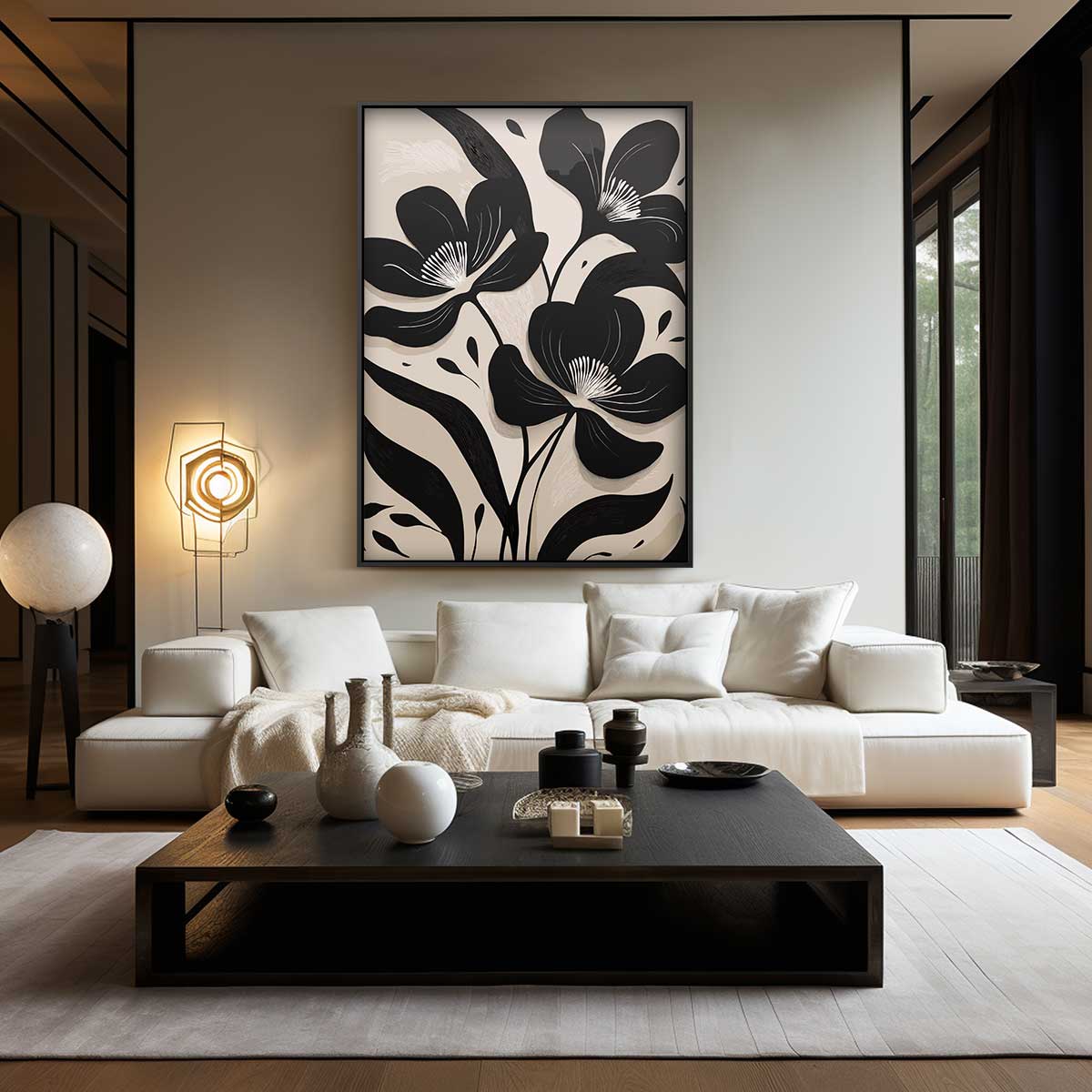 Zwart-Witte Bloemenpracht – modern portret kunstwerk van WallArtistic