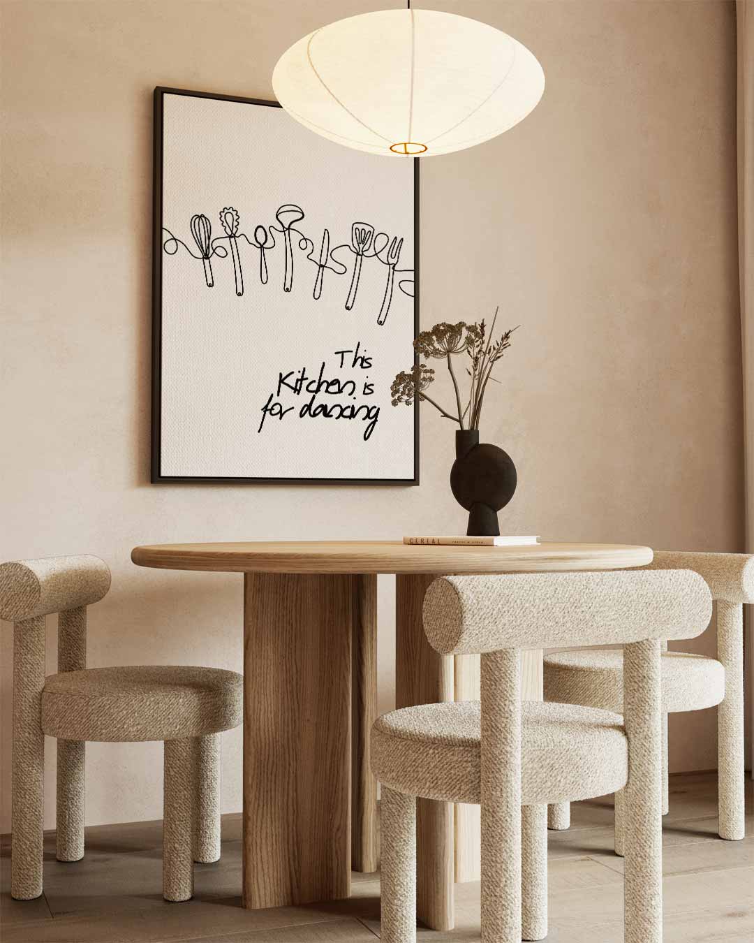 Dansende Keukentools Print – canvas wanddecoratie in portret formaat