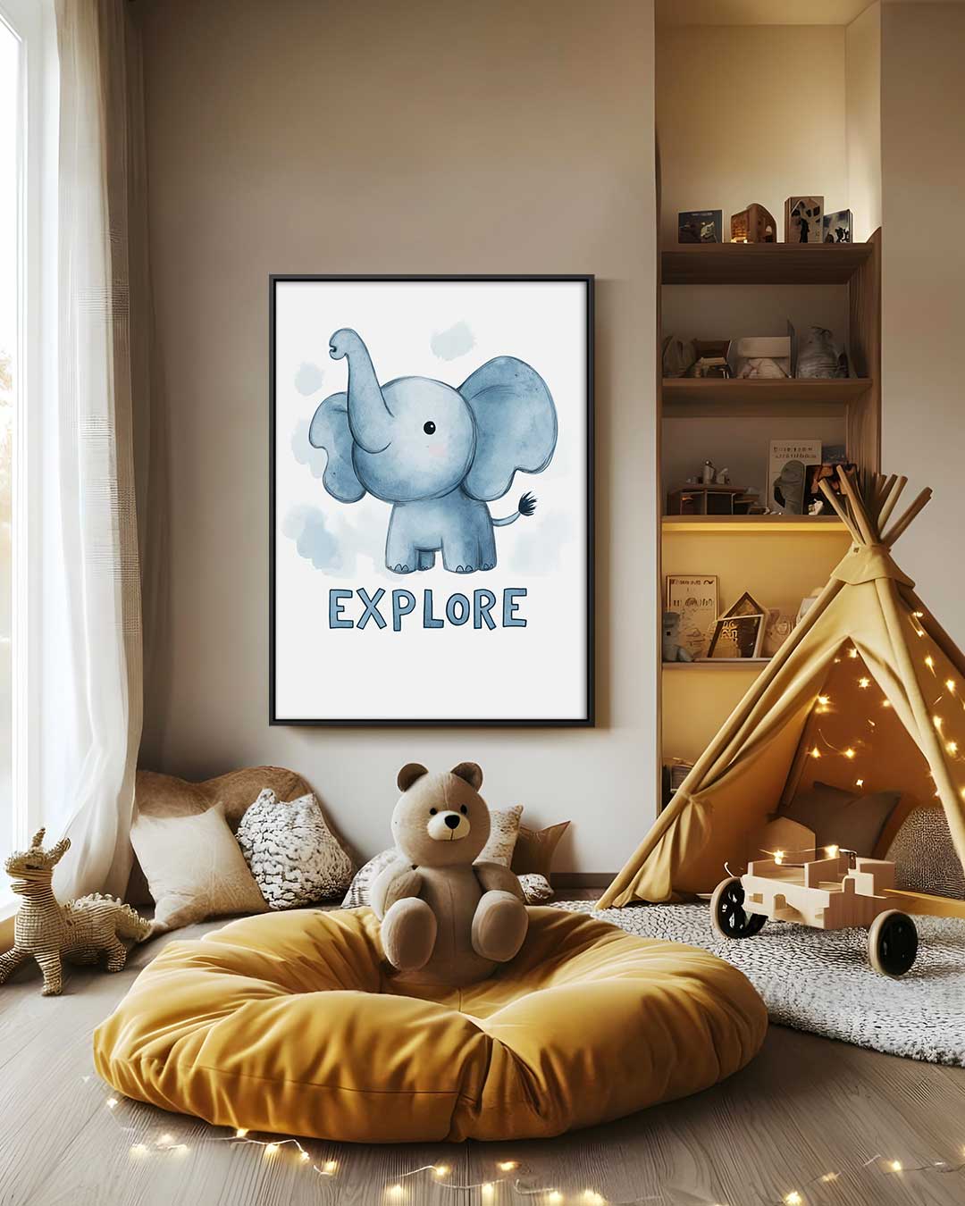 Dromerige Olifant Avontuur – staand kunstwerk voor modern interieur