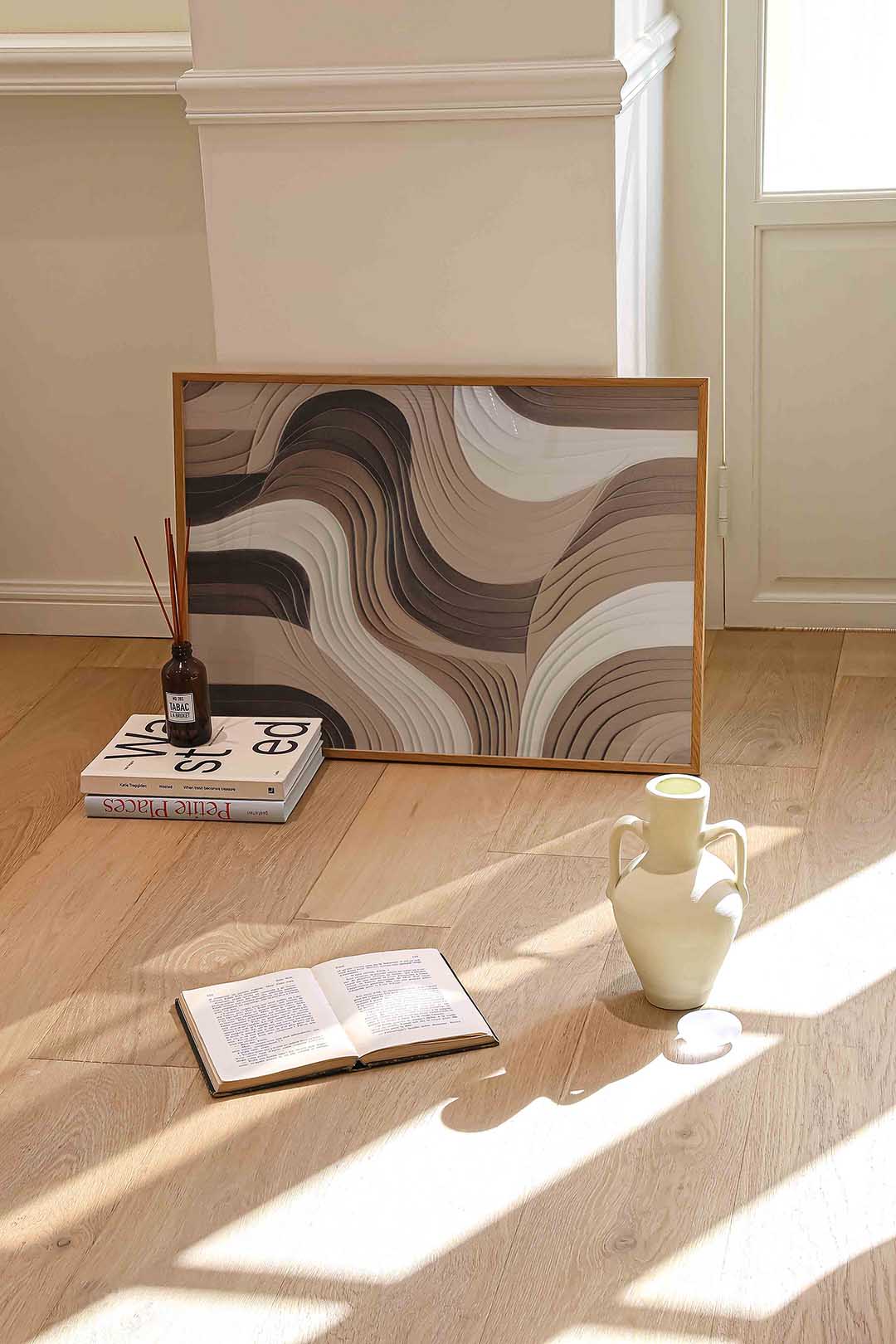 Golvende lijnen – liggende abstracte wanddecoratie van WallArtistic