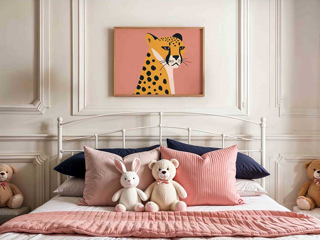 Luipaard op roze – kids poster in liggend formaat