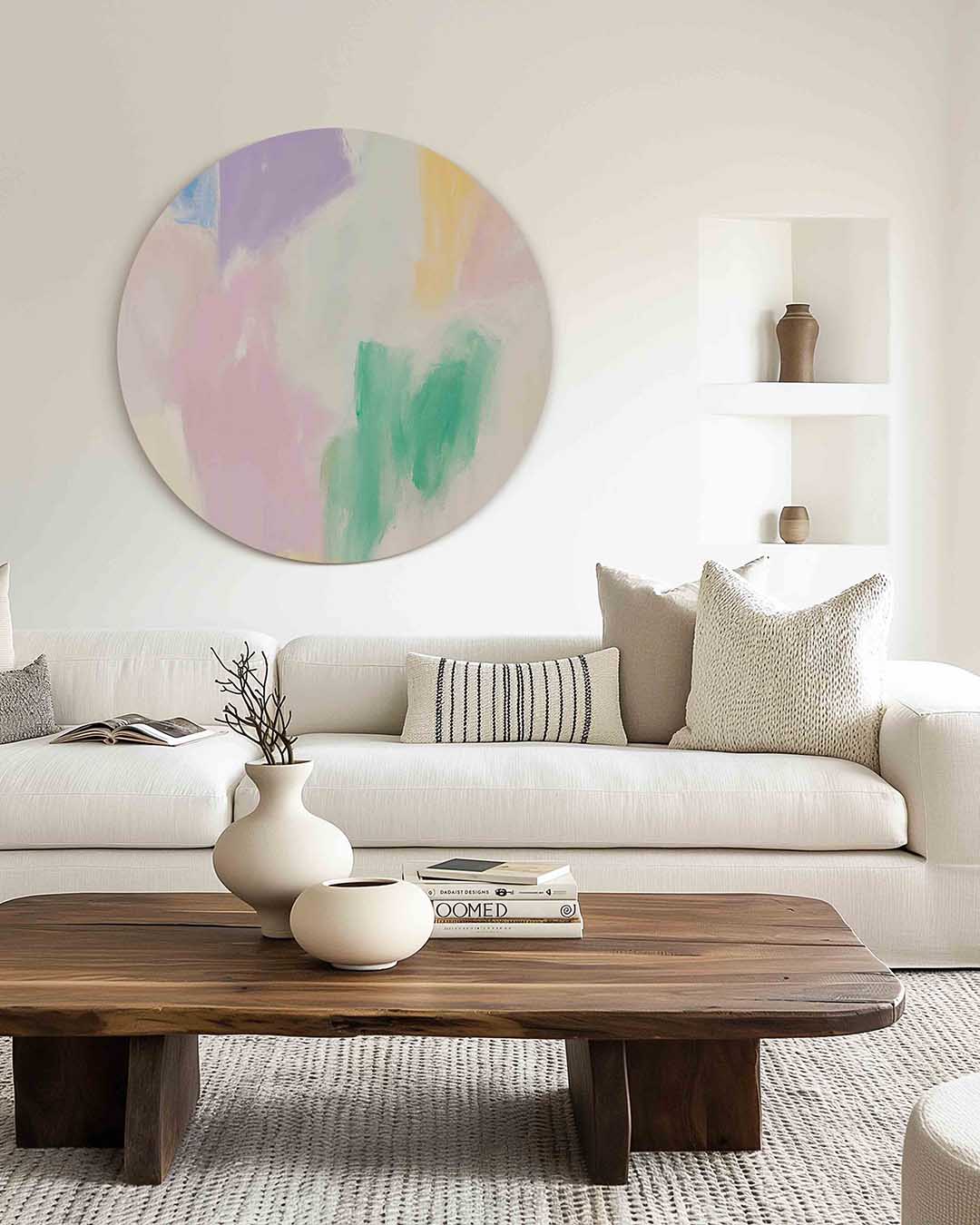 Abstracte – muurcirkel met kleur en vormen voor aan de muur