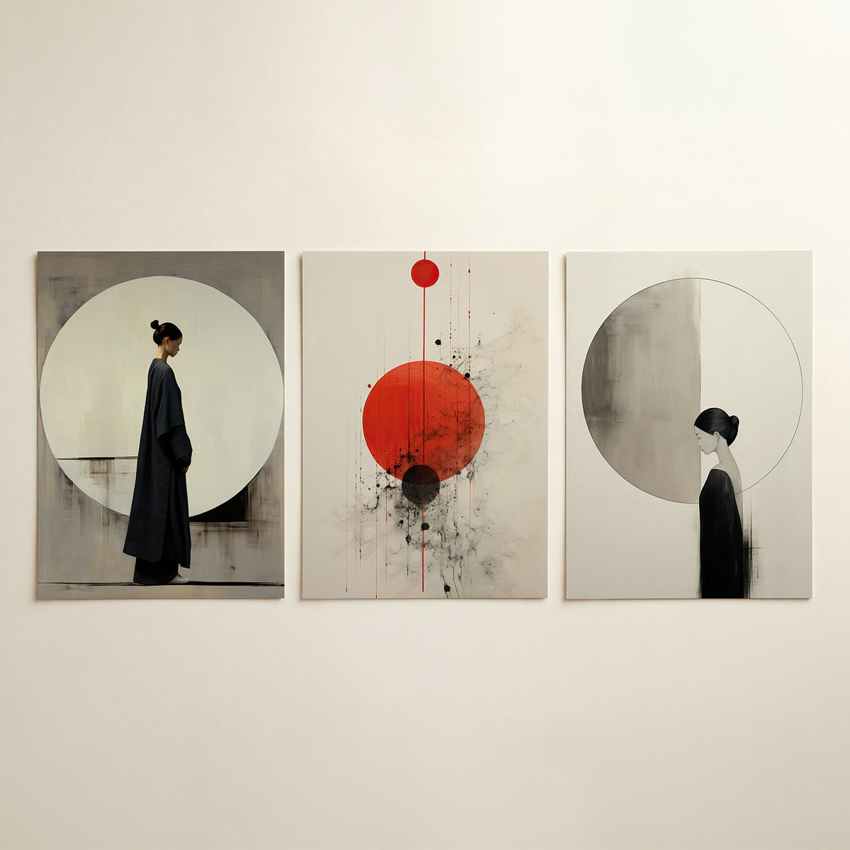 Cirkel en silhouet driedelige posterset in interieur