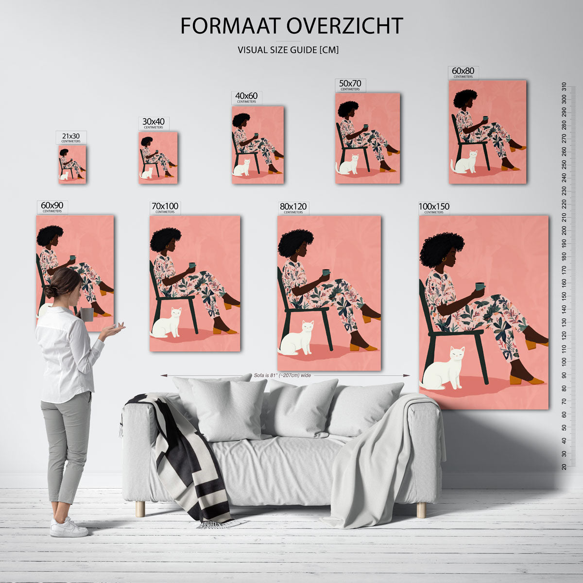 Vrouw met kat – staande muurposter voor een modern interieur
