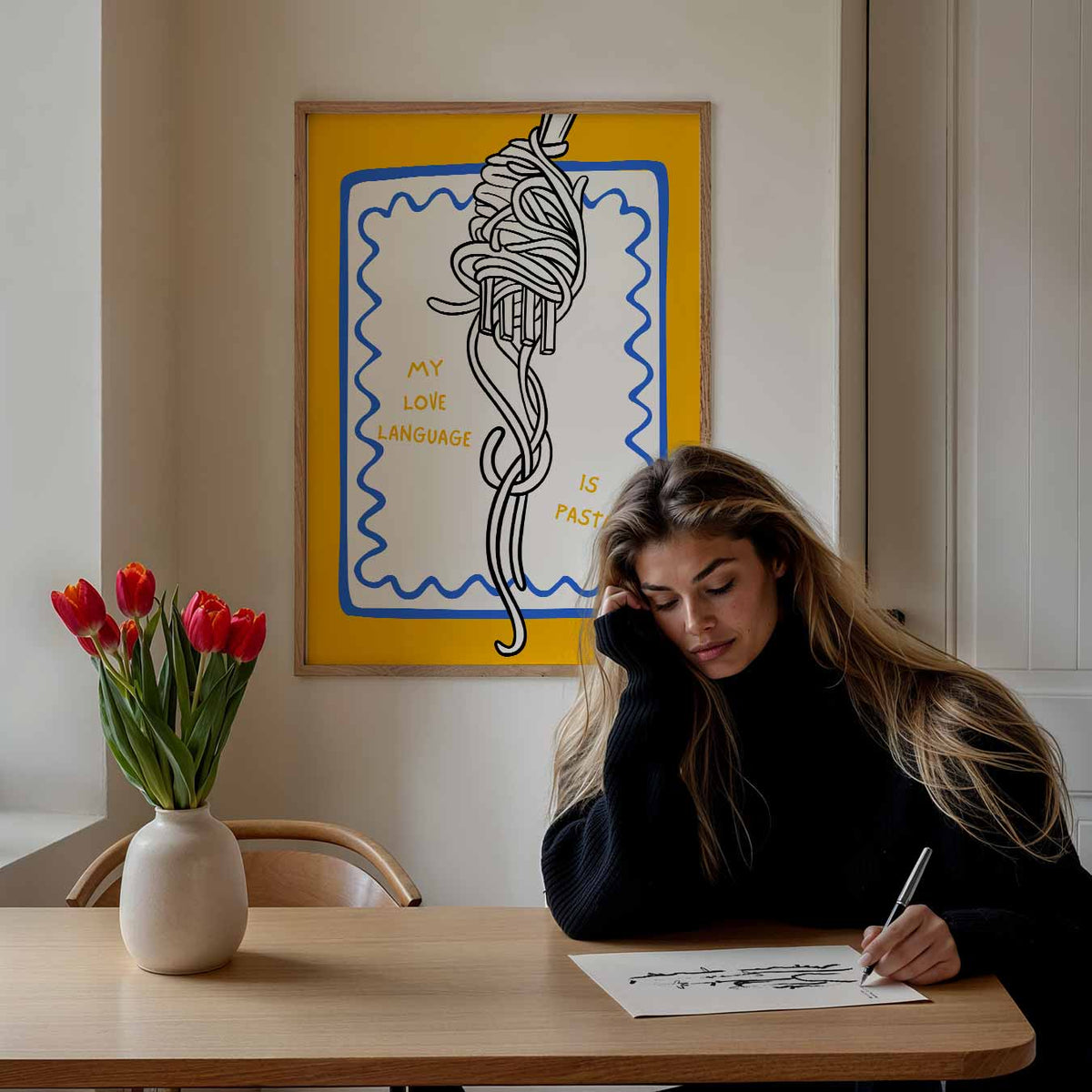 Pasta Liefdestaal – staande muurposter met zomerse uitstraling