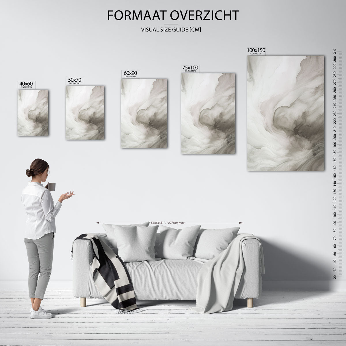 Vloeiende grijstinten – staand wanddecoratie kunstwerk