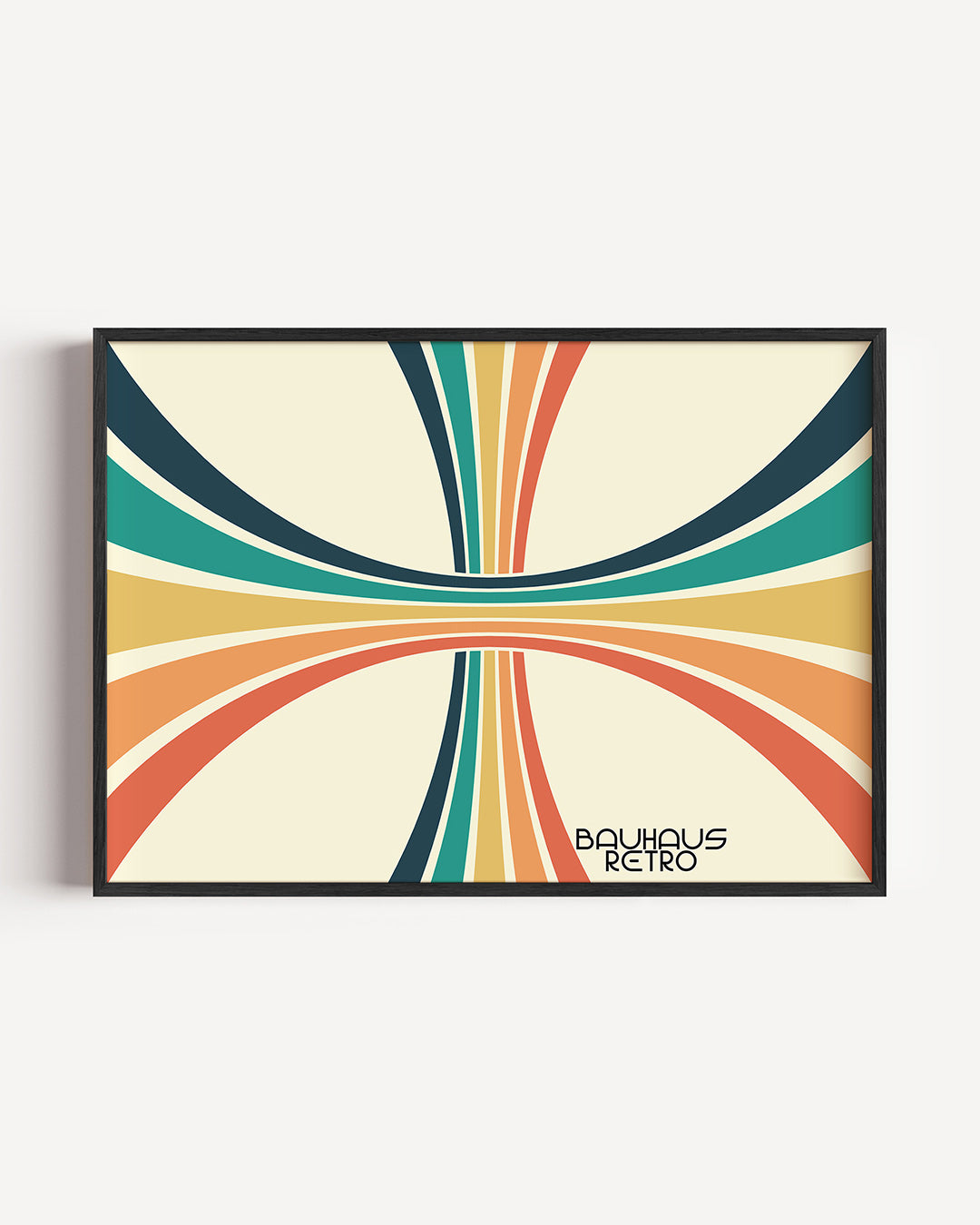 Kleurvolle booglijnen – liggende Bauhaus poster als wanddecoratie
