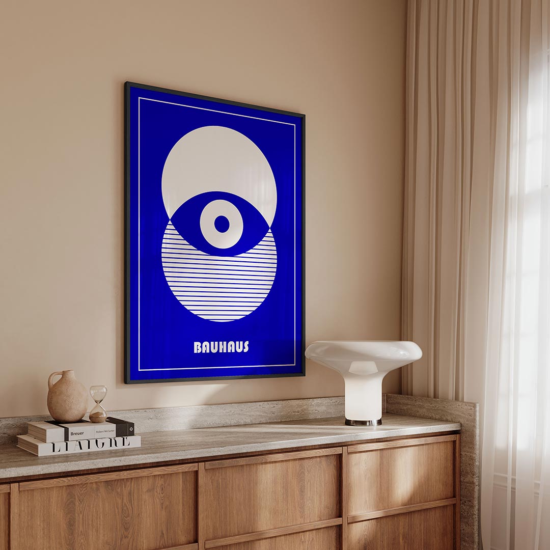 Cirkel en lijnen – geometrische Bauhaus poster in staand formaat