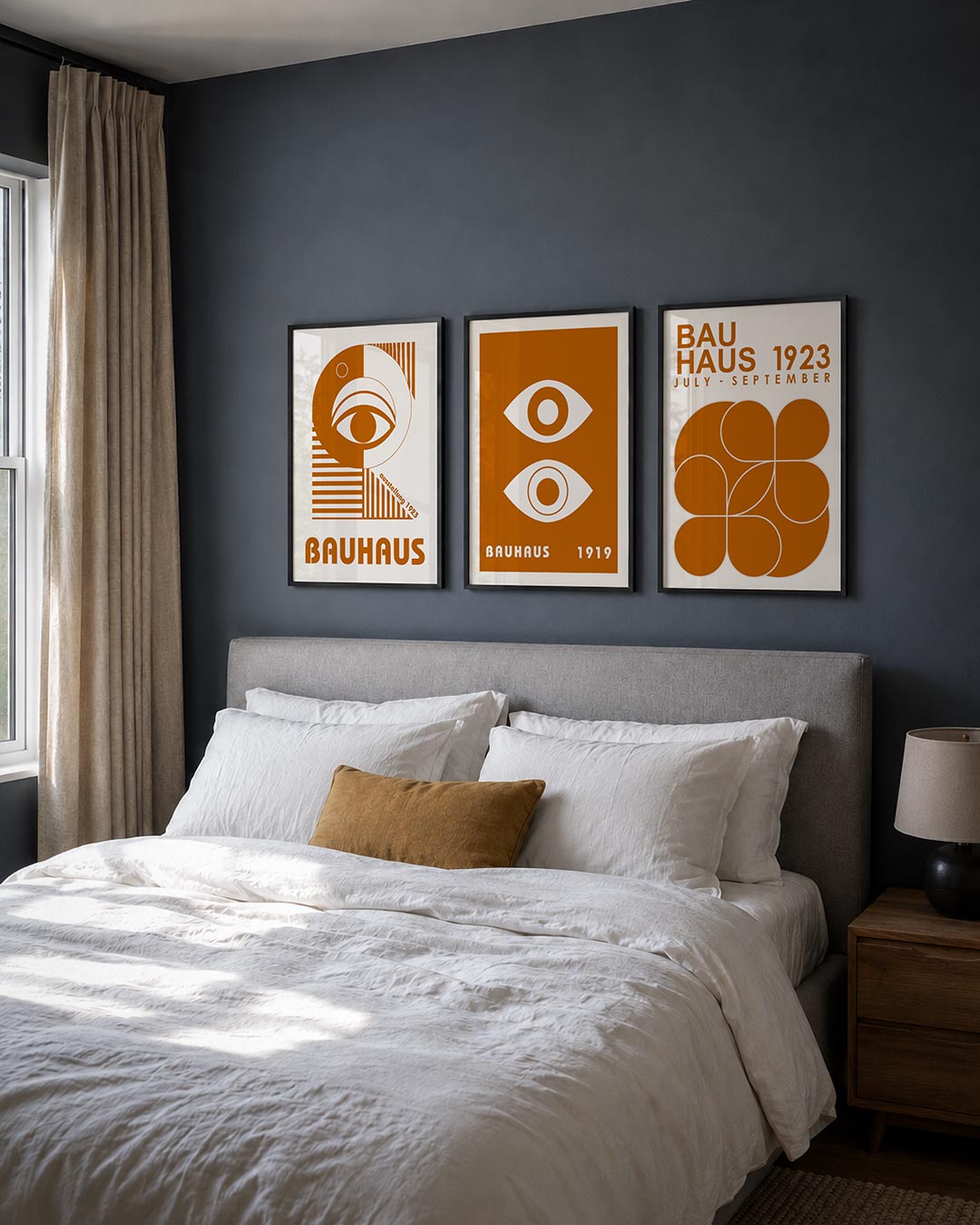 Oog en lijnen posterset – derde productweergave – deze posterset in drie delen toont een groot oog in het midden, omringd