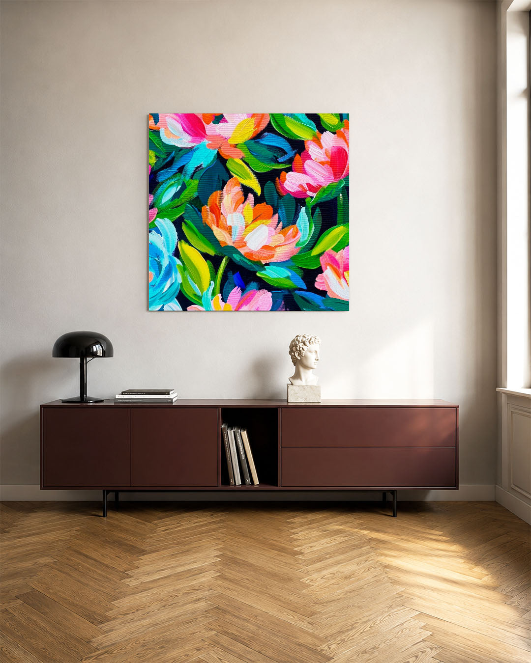 Kleurrijke bloemenpracht kunstwerk – tweede productweergave – dit kunstwerk toont een levendige compositie van bloemen in