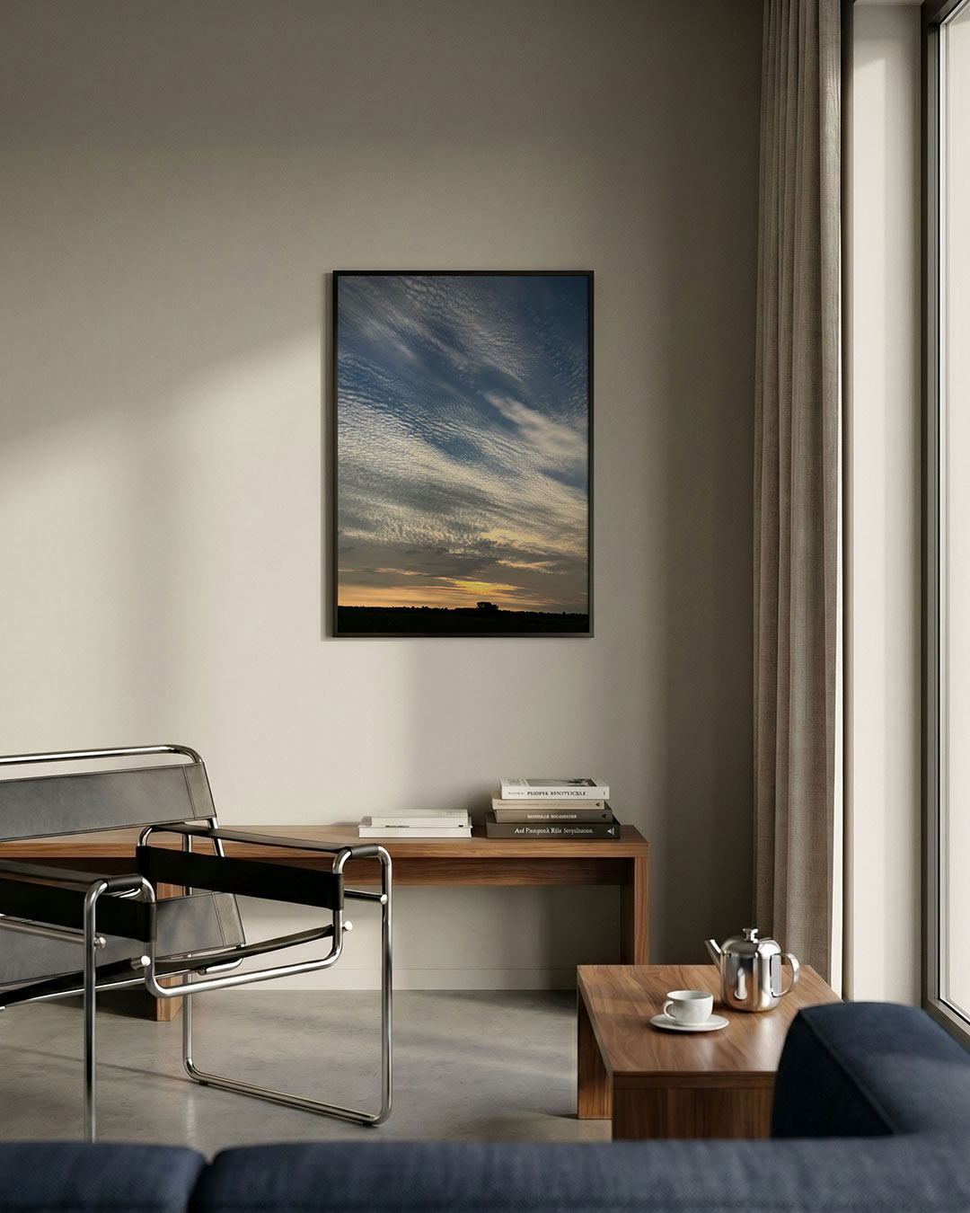 Lucht met wolken poster – detailweergave – deze poster toont een uitgestrekte lucht met golvende wolken en een zachte