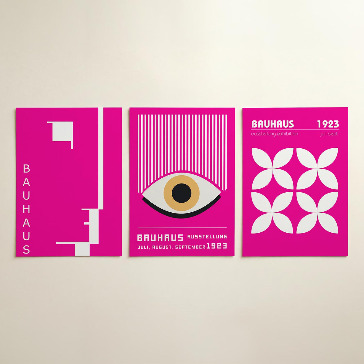 Vorm en kleur driedelige posterset in interieur