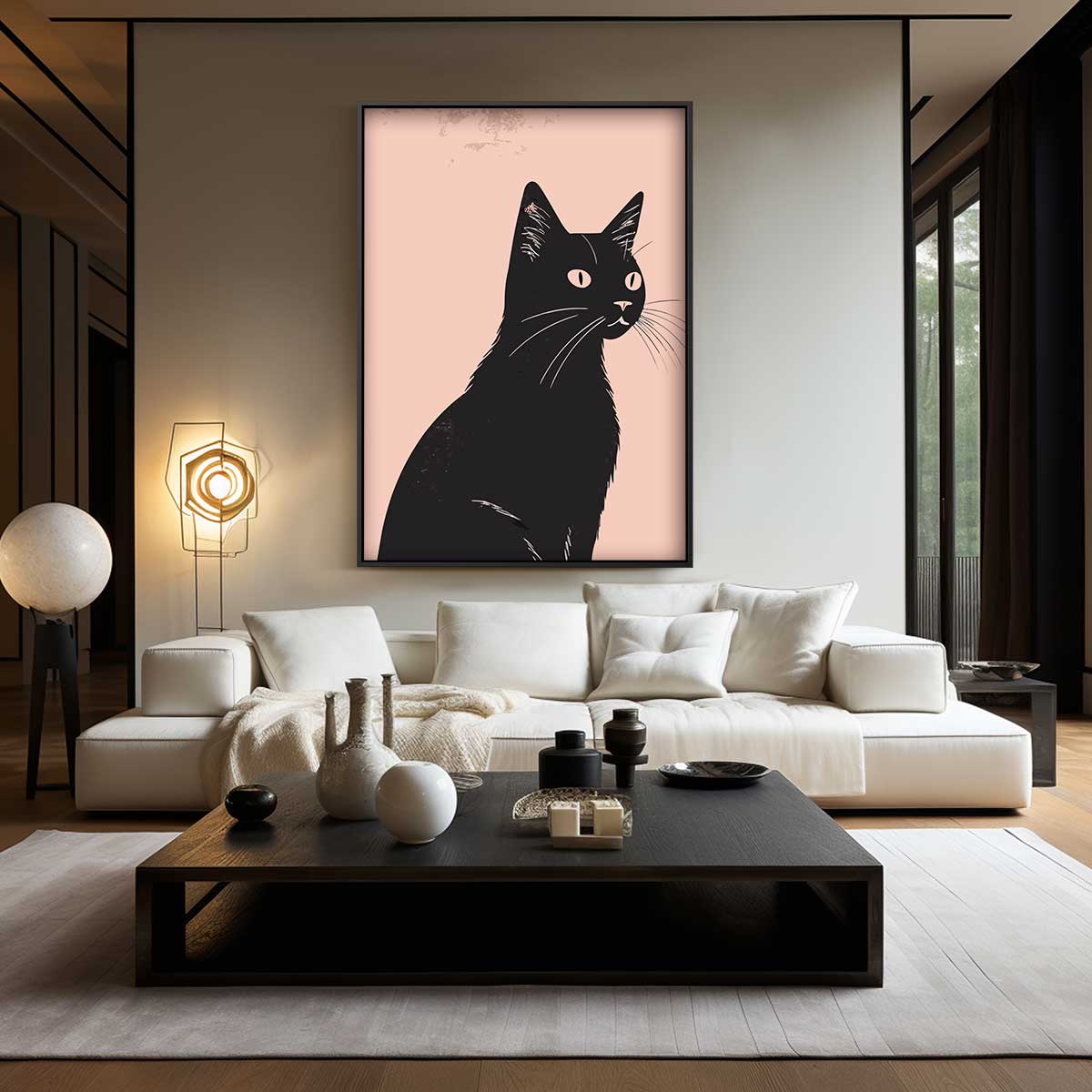 Stijlvolle Zwarte Kat Illustratie – kunstwerk met zwarte baklijst