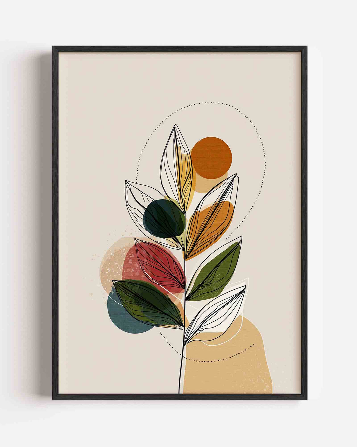 Bladeren en cirkels – abstracte portret poster als wanddecoratie