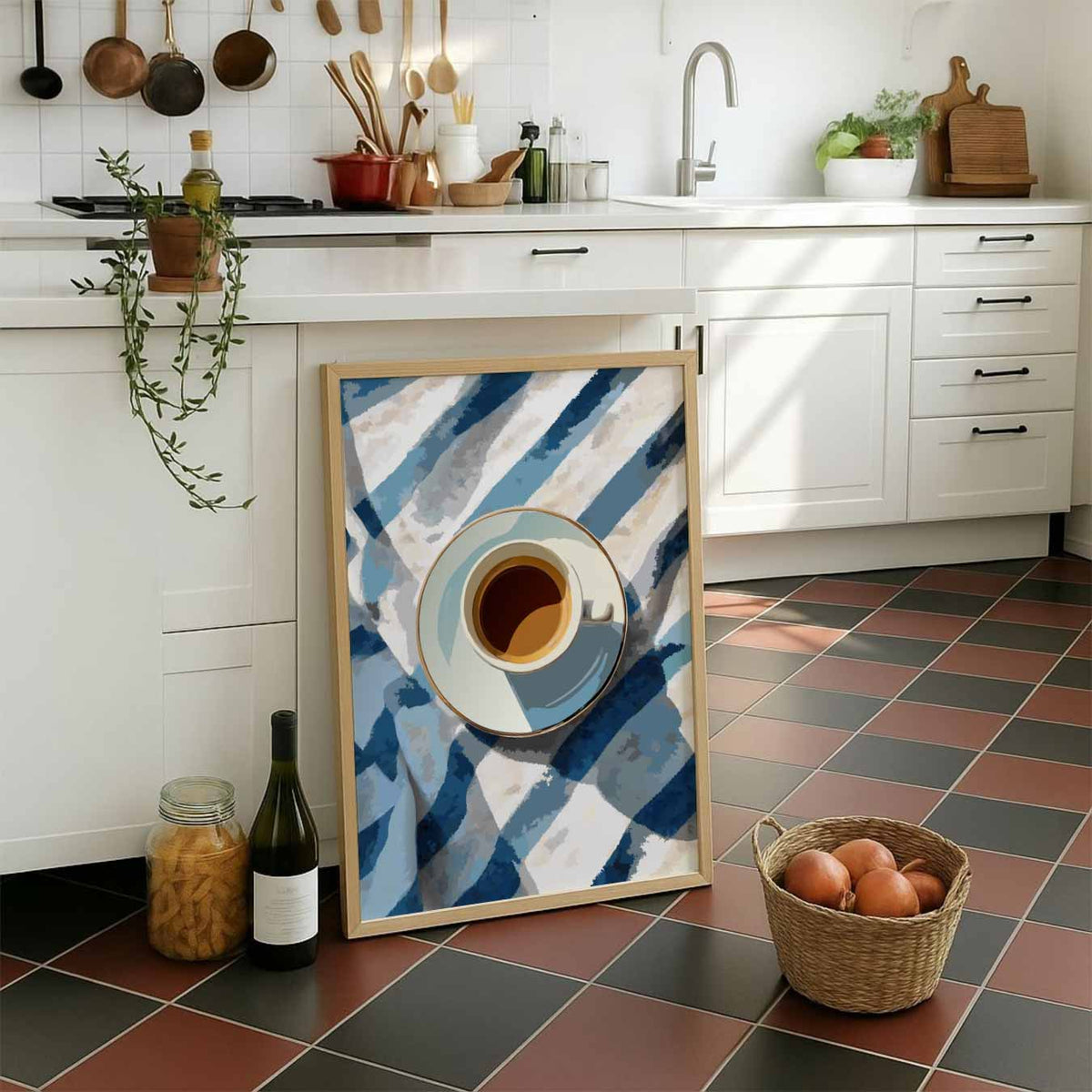 Koffietijd Waterverf Stijl – staande muurposter voor keuken of eethoek