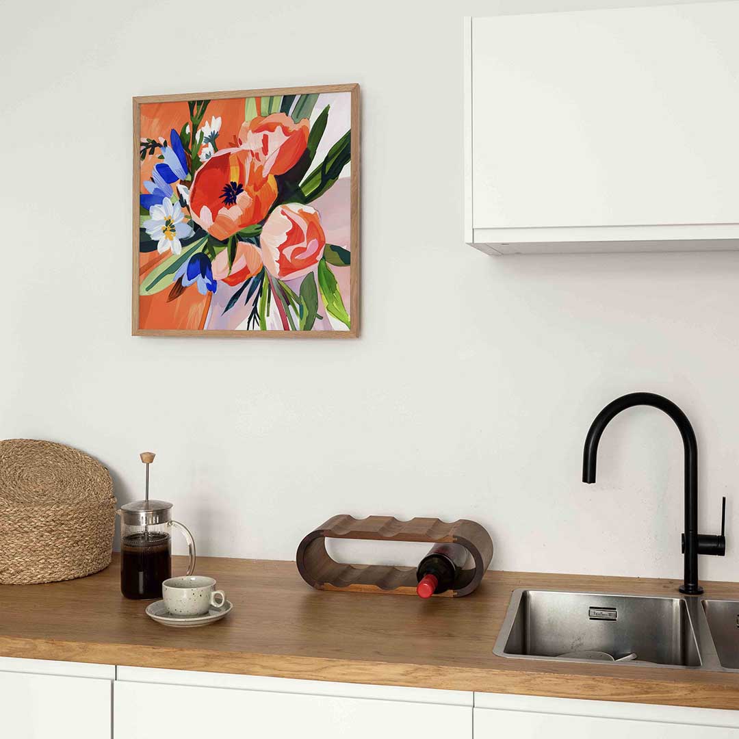 Bloemen en bladeren – keukenposter in vierkant formaat