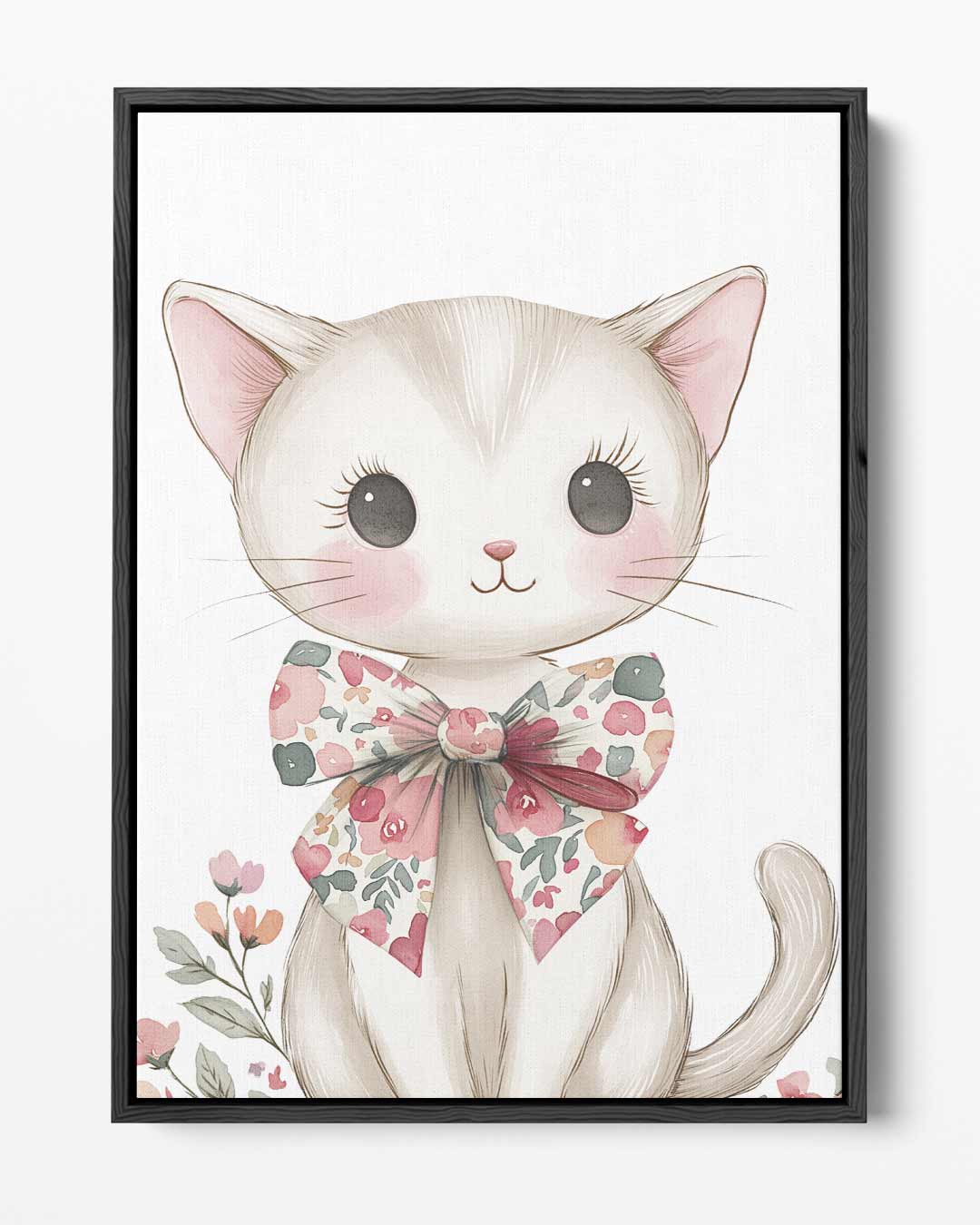 Schattige Kat met Bloemenstrik – portret kunstwerk als wanddecoratie