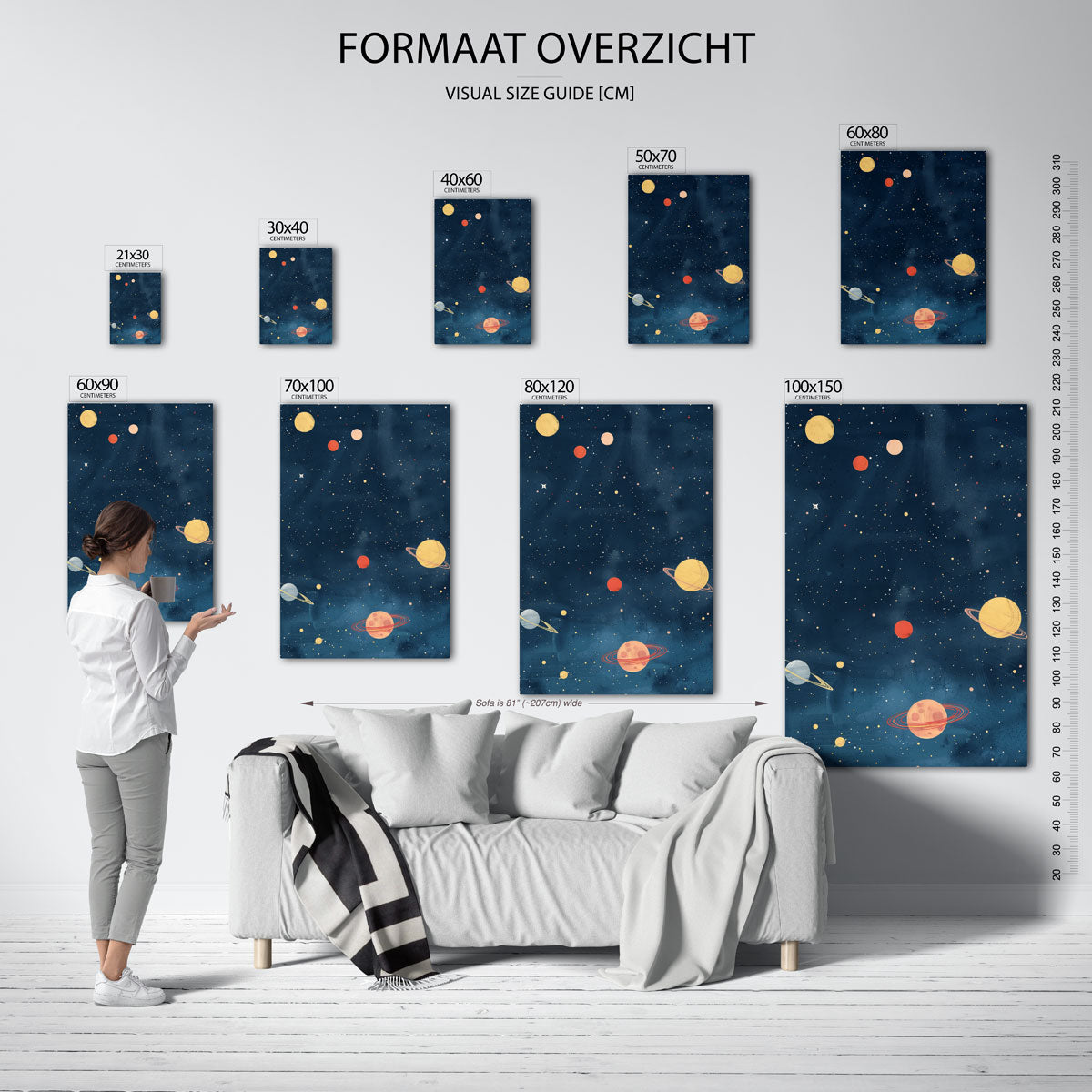 Planeten en sterren – staande muurposter voor de kinderkamer
