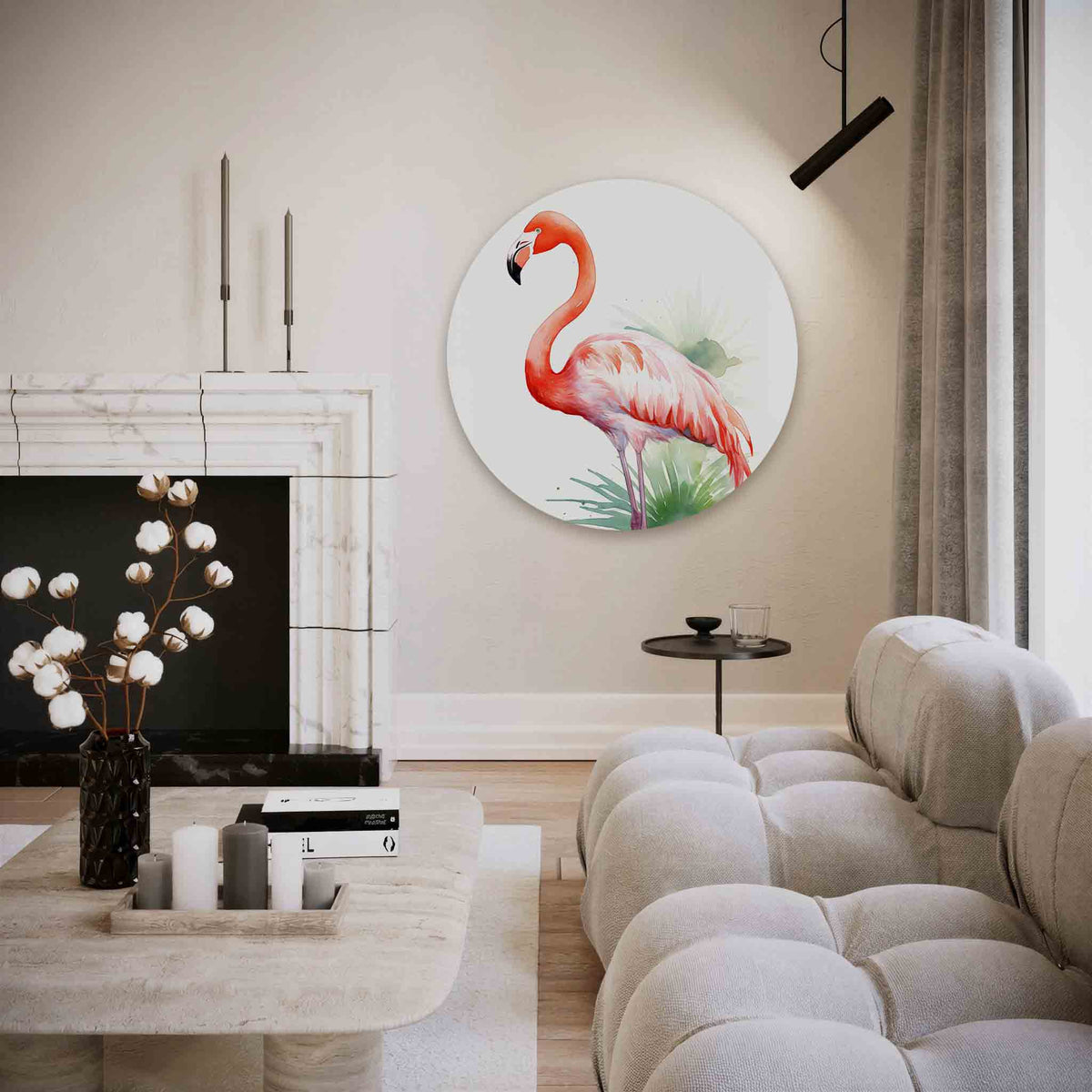 Flamingo – vrouwelijk portret muurcirkel als wanddecoratie