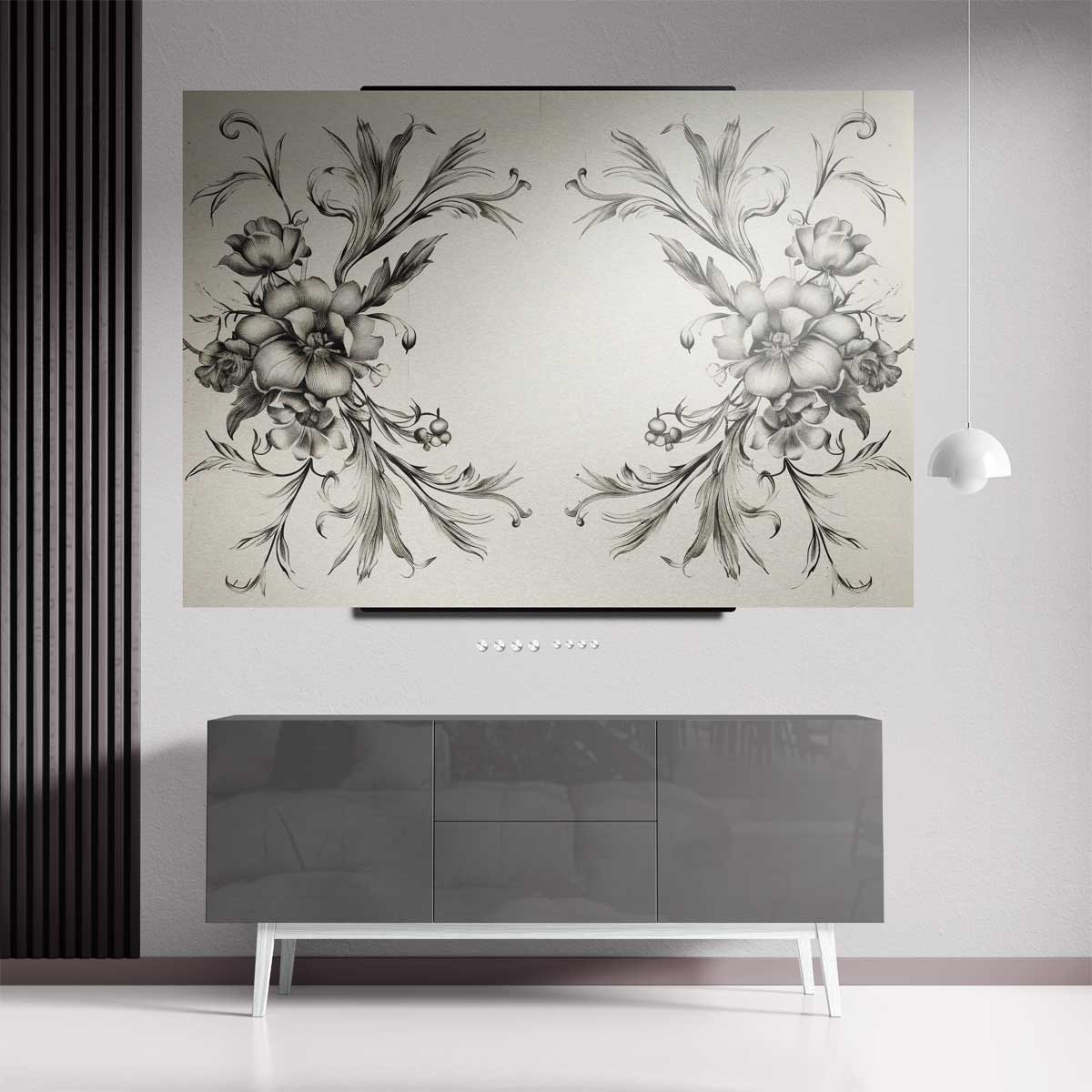 Elegante Bloemenillustratie – staande wandkunst voor woonkamer of interieur
