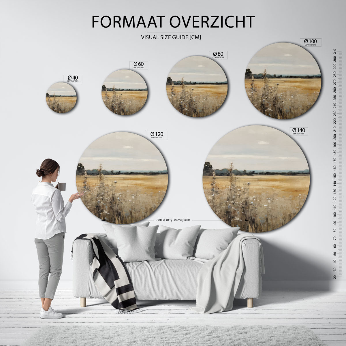 Landschap met veld – abstracte wandkunst als muurcirkel van WallArtistic