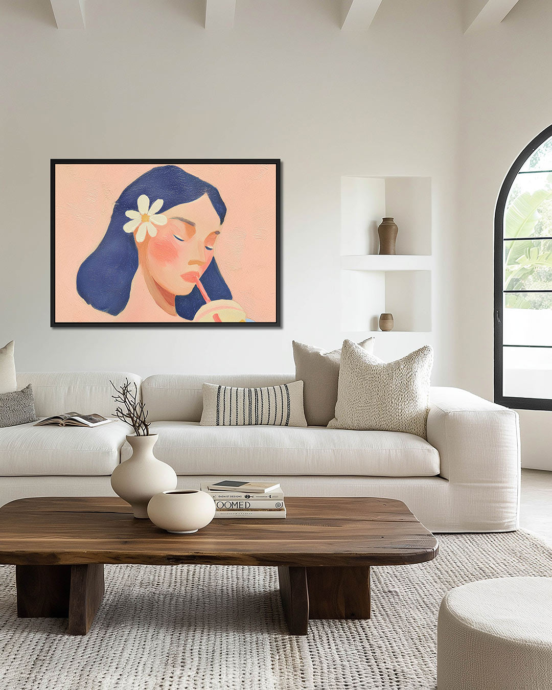 Dromerige vrouw – Liggende wanddecoratie – wanddecoratie in interieur